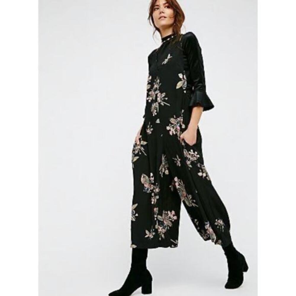 Free people Black Floral Wide Leg Jumpsuit